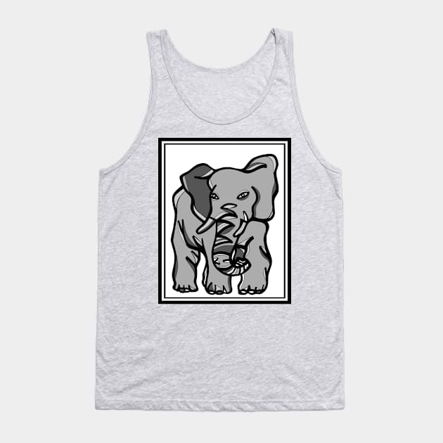 Art Print, Elephant, Wall Art, Graphic Print Art, Wildlife Art, Animal Art Print, Animal Artwork, Drawing, Illustration Tank Top by 631Art